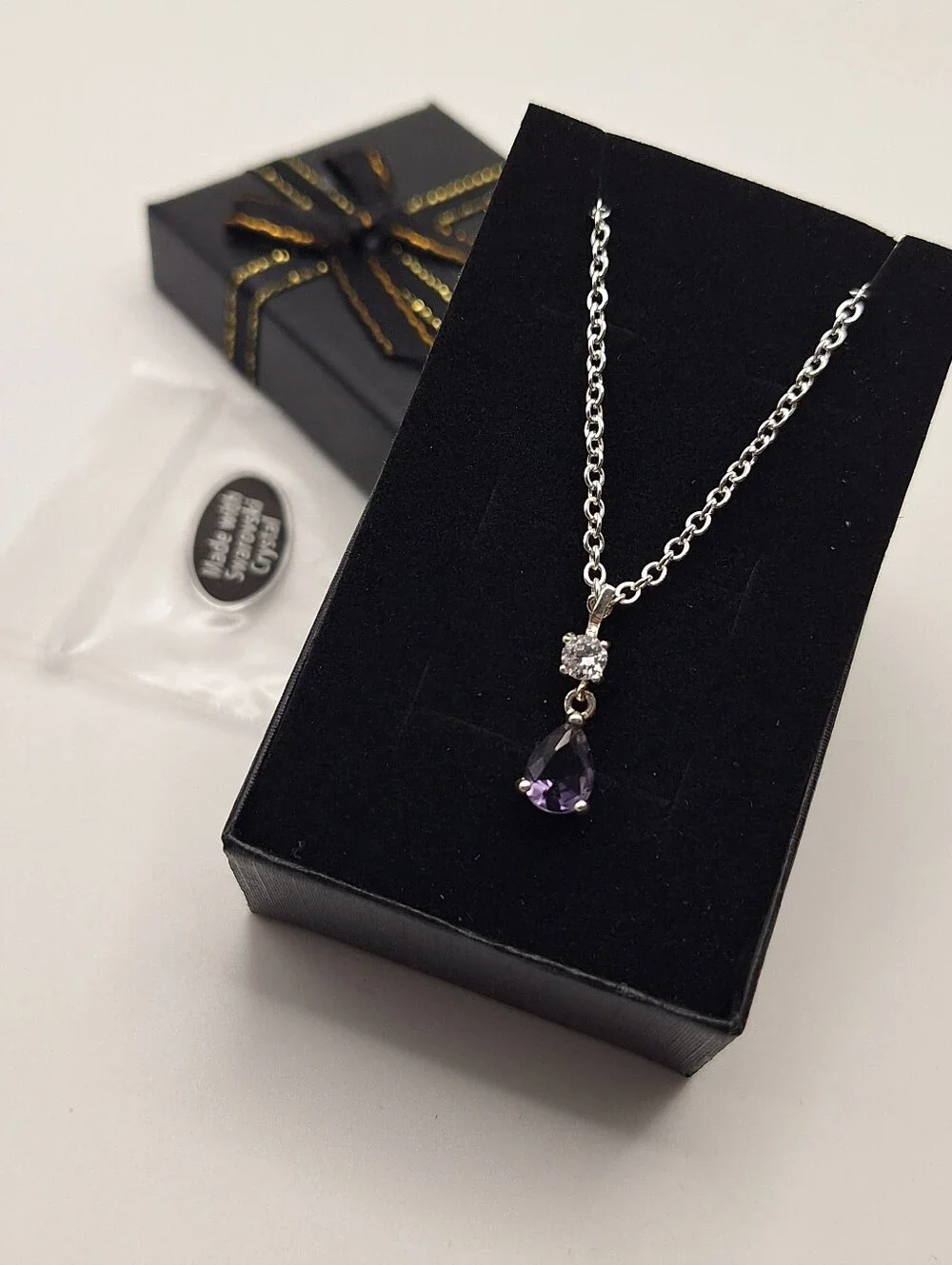 Swarovski NWT Purple Teardrop Crystal Silver Tone Pendant Necklace